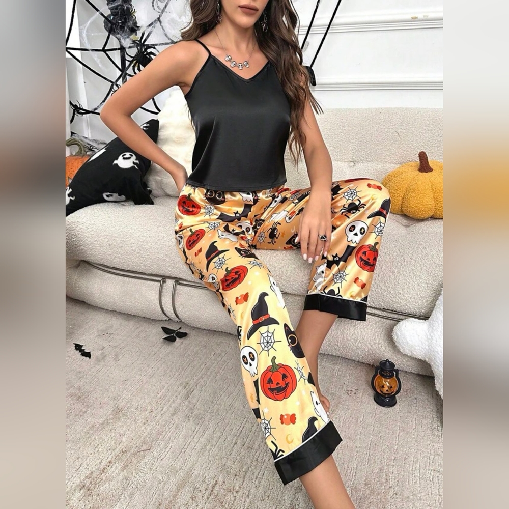 Halloween Satin Pajama Cami Top & Pants PJ Set
